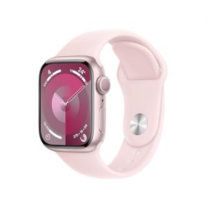 Apple Watch Series 9 [GPS 41mm] Smartwatch with Pink Aluminum Case with Light Pink Sport Band S/M. Fitness Tracker