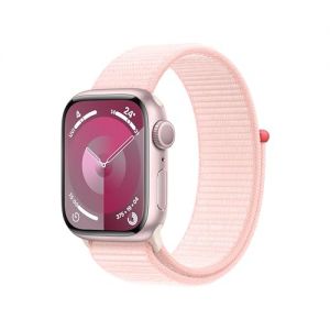 Apple Watch Series 9 [GPS 41mm] Smartwatch with Pink Aluminum Case with Light Pink Sport Loop One Size. Fitness Tracker