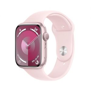 Apple Watch Series 9 [GPS 45mm] Smartwatch with Pink Aluminum Case with Light Pink Sport Band S/M. Fitness Tracker