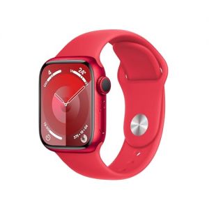 Apple Watch Series 9 [GPS 41mm] Smartwatch with (PRODUCT) RED Aluminum Case with (PRODUCT) RED Sport Band S/M. Fitness Tracker