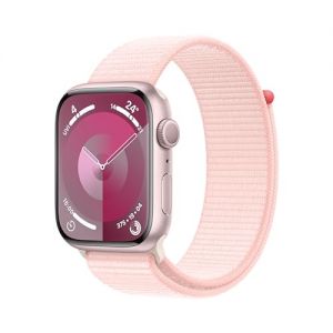 Apple Watch Series 9 [GPS 45mm] Smartwatch with Pink Aluminum Case with Light Pink Sport Loop One Size. Fitness Tracker