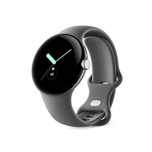 Google Pixel Watch ? Android smartwatch with activity tracking ? Heart rate tracking watch ? Polished Silver Stainless Steel case with Charcoal Active band