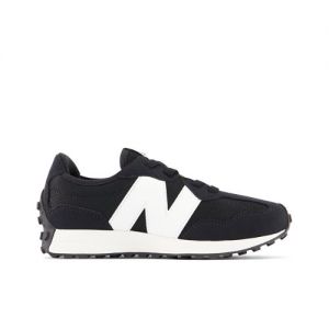 New Balance Kids' 327 Bungee Lace in Black/White Synthetic, size 12