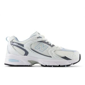 New Balance Unisex 530 in White/Grey/Blue Synthetic, size 8