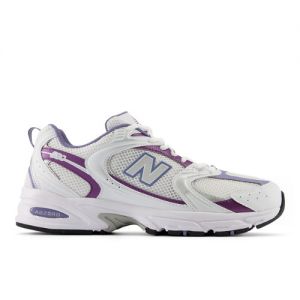 New Balance Unisex 530 in White/Purple Synthetic, size 9.5