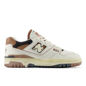 New Balance Men's 550 in White/Brown/Black Leather, size 11.5