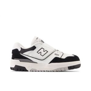 New Balance Kids' 550 Bungee Lace with Top Strap in White/Black/Grey Synthetic