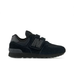 New Balance Kids' 574 Core Hook & Loop in Black Leather, size 2