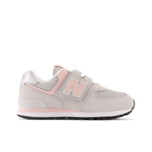 New Balance Kids' 574 Core Hook & Loop in Grey/Pink Suede/Mesh