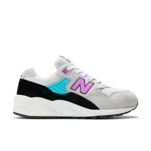New Balance Men's 580 in Grey/White/Pink Suede/Mesh, size 8.5