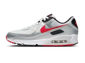 NIKE Air Max 90 Men's Trainers Sneakers Photon Dust/Metallic Silver/Black/University Red (Photon Dust/Metallic Silver/Black/University Red