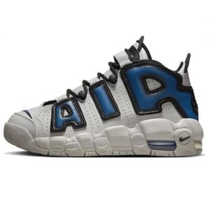 NIKE Air More Uptempo GS Great School Trainers Sneakers Fashion Shoes FJ1387 (Light Iron Ore/Iron Grey/Black/Industrial Blue 001) Size UK4.5 (EU37.5)
